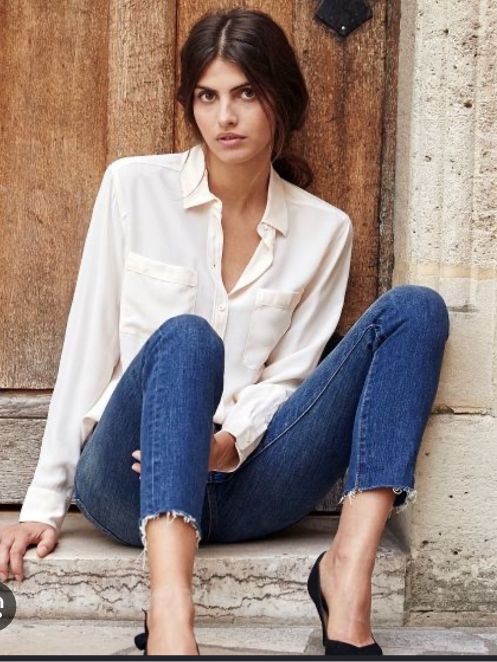 Sezane Cream Button-Down Silk Shirt